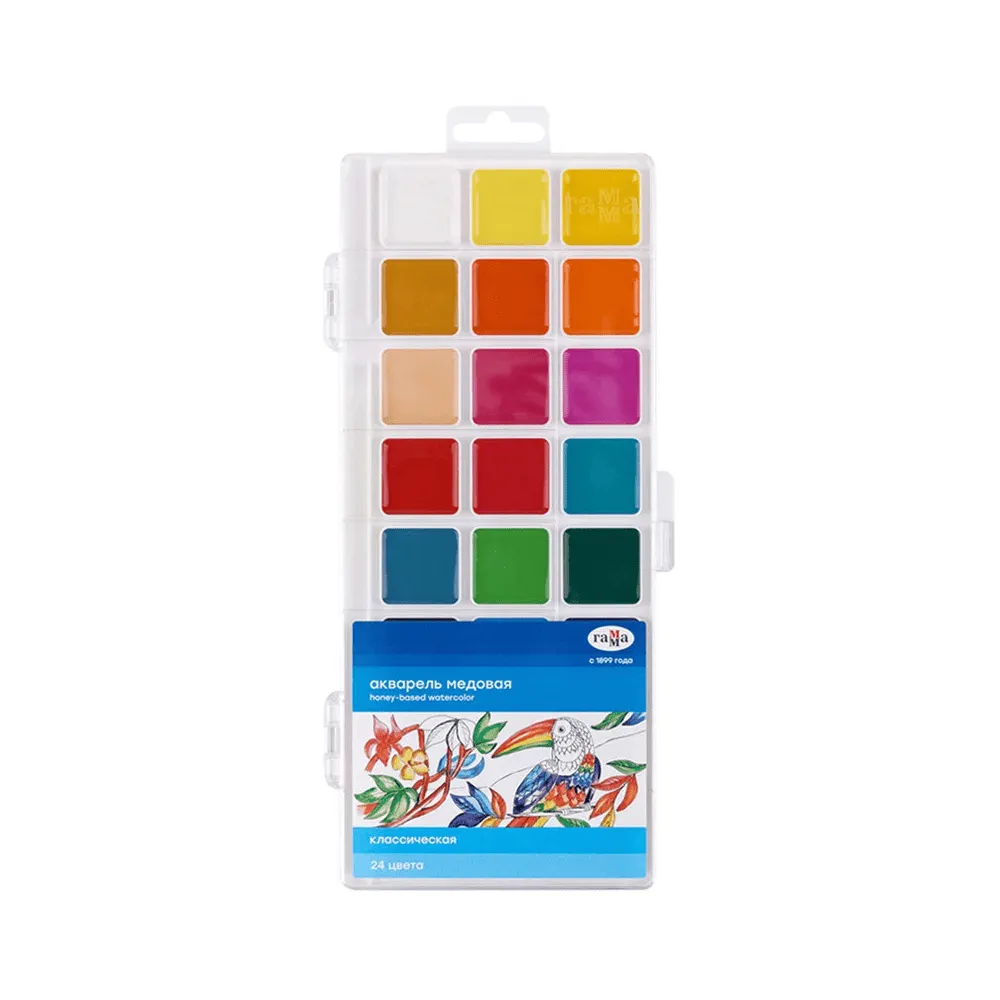 Акварель Гамма "Классическая", медовая, 24 цвета, без кисти, пластик. упак., европодвес NEW