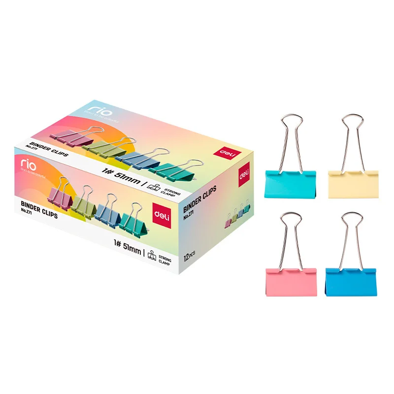 Зажимы для бумаг DELI "RIO", 51 мм, цветные, (12 шт.) - миниатюра 9