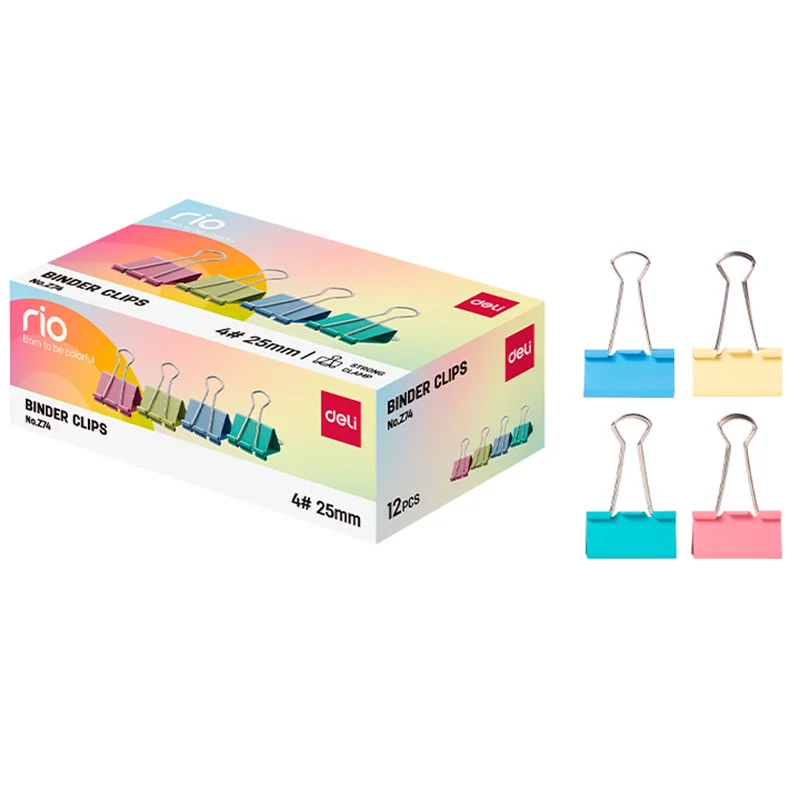 Зажимы для бумаг DELI "RIO", 25 мм, цветные, (12 шт.) - миниатюра 9