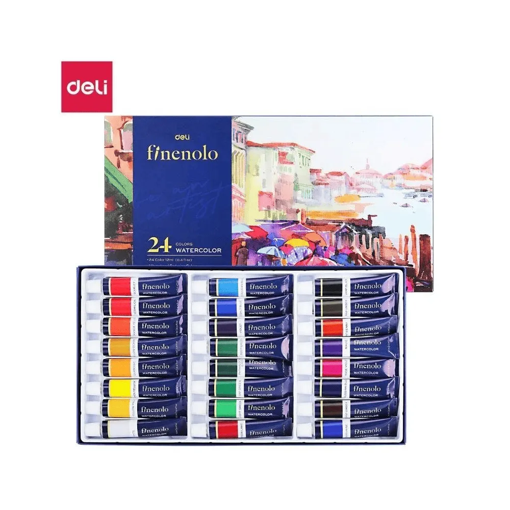 Краски акварельные DELI "Finenolo", художественные, 24 цвета в тубах по 12 мл.