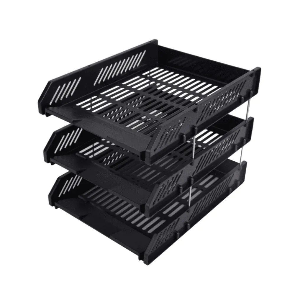 Лоток горизонтальный DELI, 3-х рядный, пластик, черный