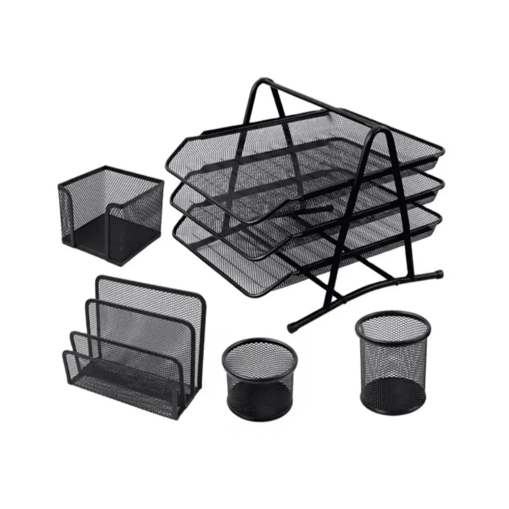 Набор настольный "7809", 5 предметов, металлический, сетчатый, черный