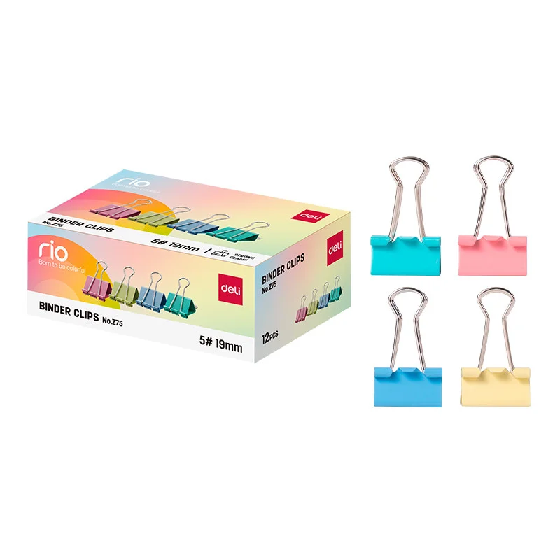 Зажимы для бумаг DELI "RIO", 19 мм, цветные, (12 шт.) - миниатюра 9