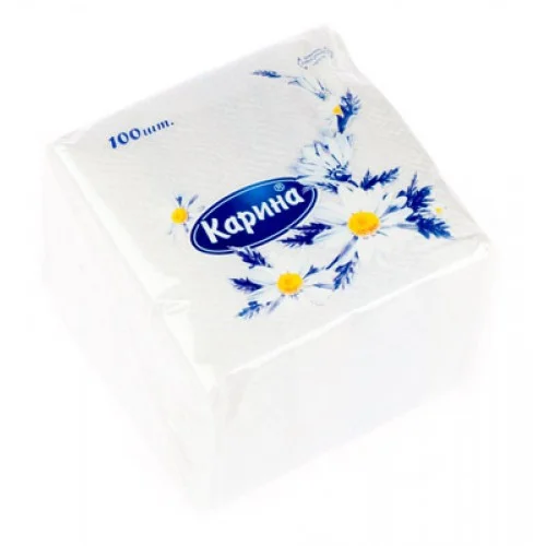 Салфетки Карина, 1-слойные, 100 шт., размер листа 24*24 см, белые - миниатюра 2