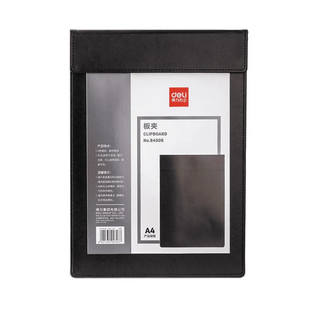 Папка-планшет DELI, А4, с магнитным зажимом, кожзам, черная