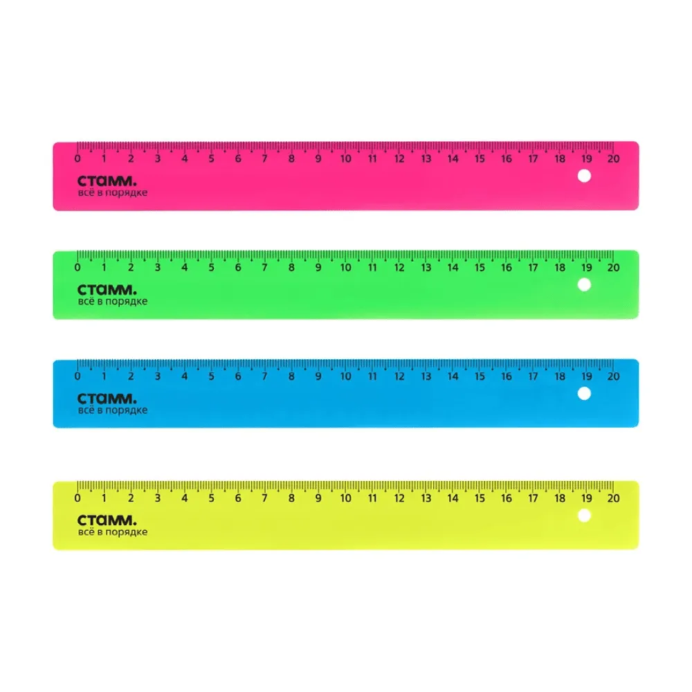 Линейка СТАММ "Neon" 20 см, неоновые цвета