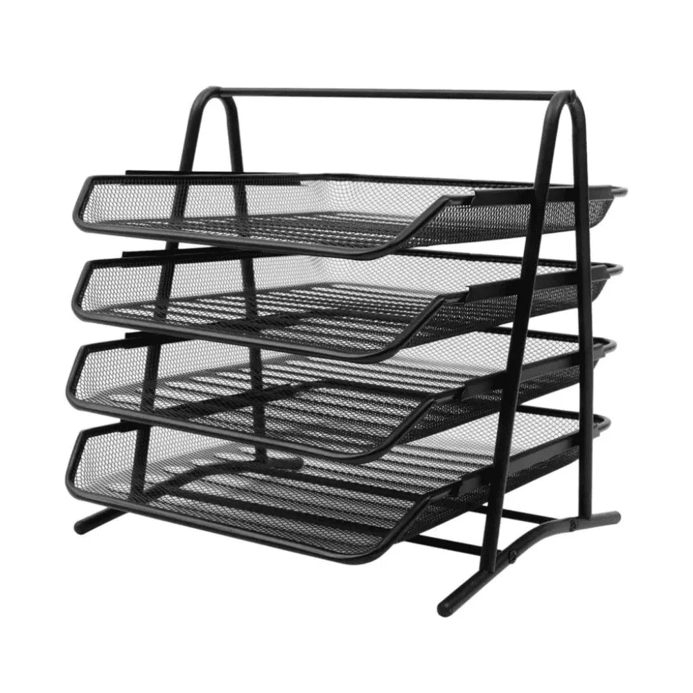 Лоток горизонтальный BASY на 4 отделения, металлический черный