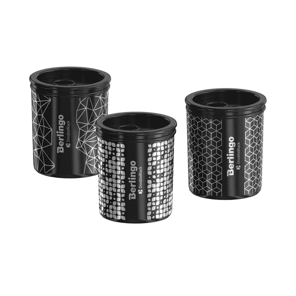 Точилка пластиковая Berlingo "DoubleBlack", 2 отверстия, контейнер, ассорти