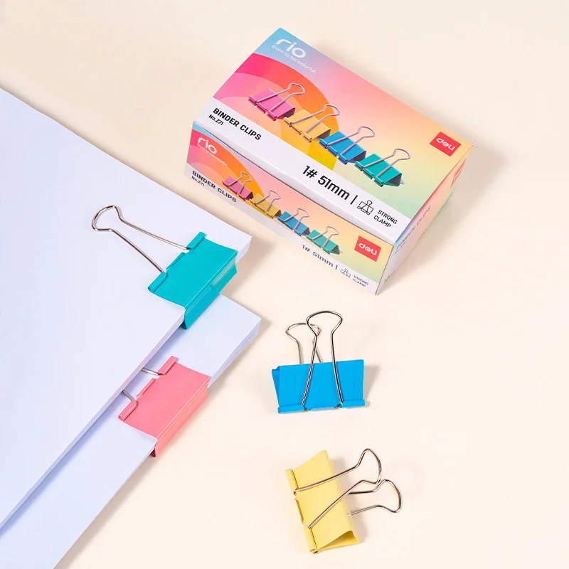 Зажимы для бумаг DELI "RIO", 51 мм, цветные, (12 шт.) - миниатюра 8
