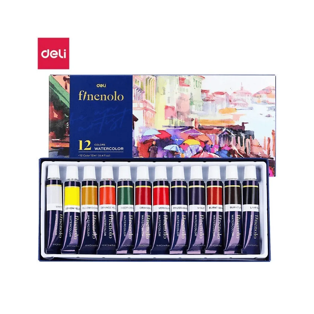 Краски акварельные DELI "Finenolo", художественные, 12 цвета в тубах по 12 мл.