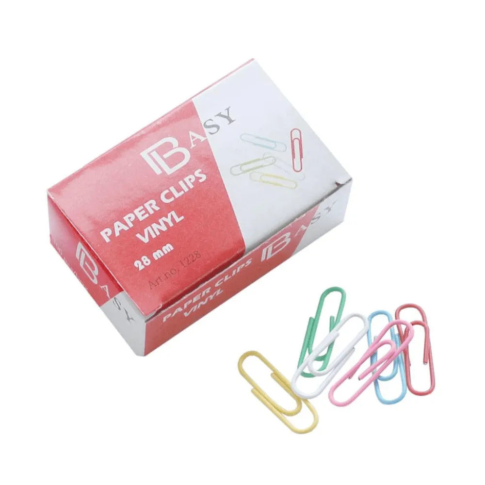 Скрепки BASY 28 мм, цветные, 100 шт/упак