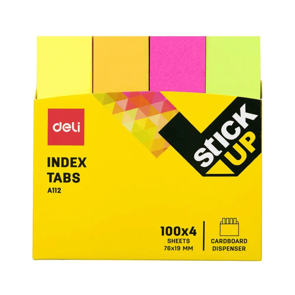 Закладки клейкие DELI 76 х 19 мм, бумажные, неон ассорти, 4 цв х 100 листов