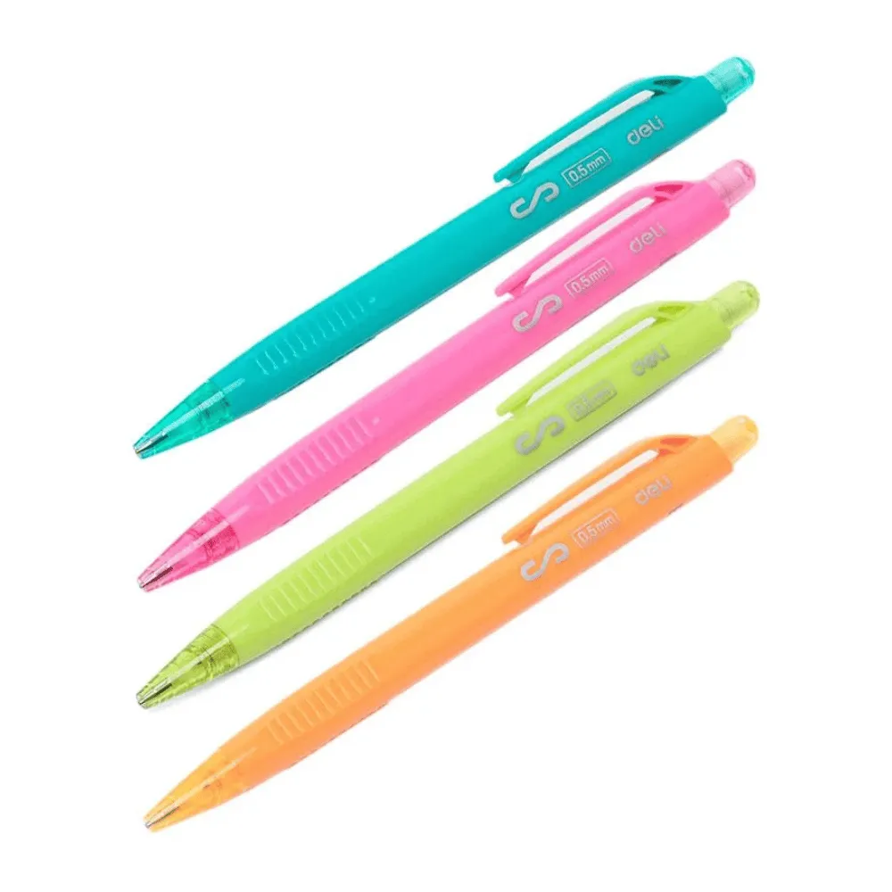 Карандаш механический DELI "Scribe", 0,5 мм, трехгранный корпус с ластиком, ассорти