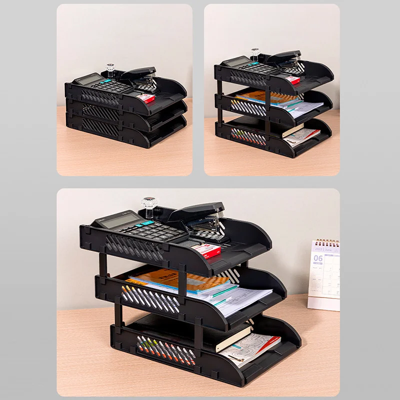 Лоток горизонтальный DELI "9217ES", 3-х рядный, пластик, черный - миниатюра 2