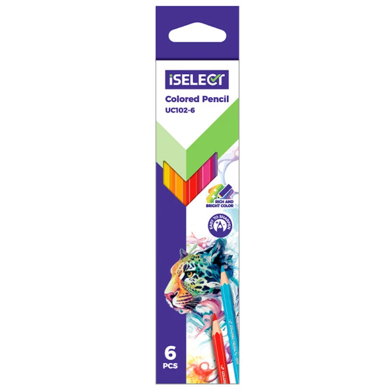 Карандаши цветные i Select, 6 цветов, дерево, картон