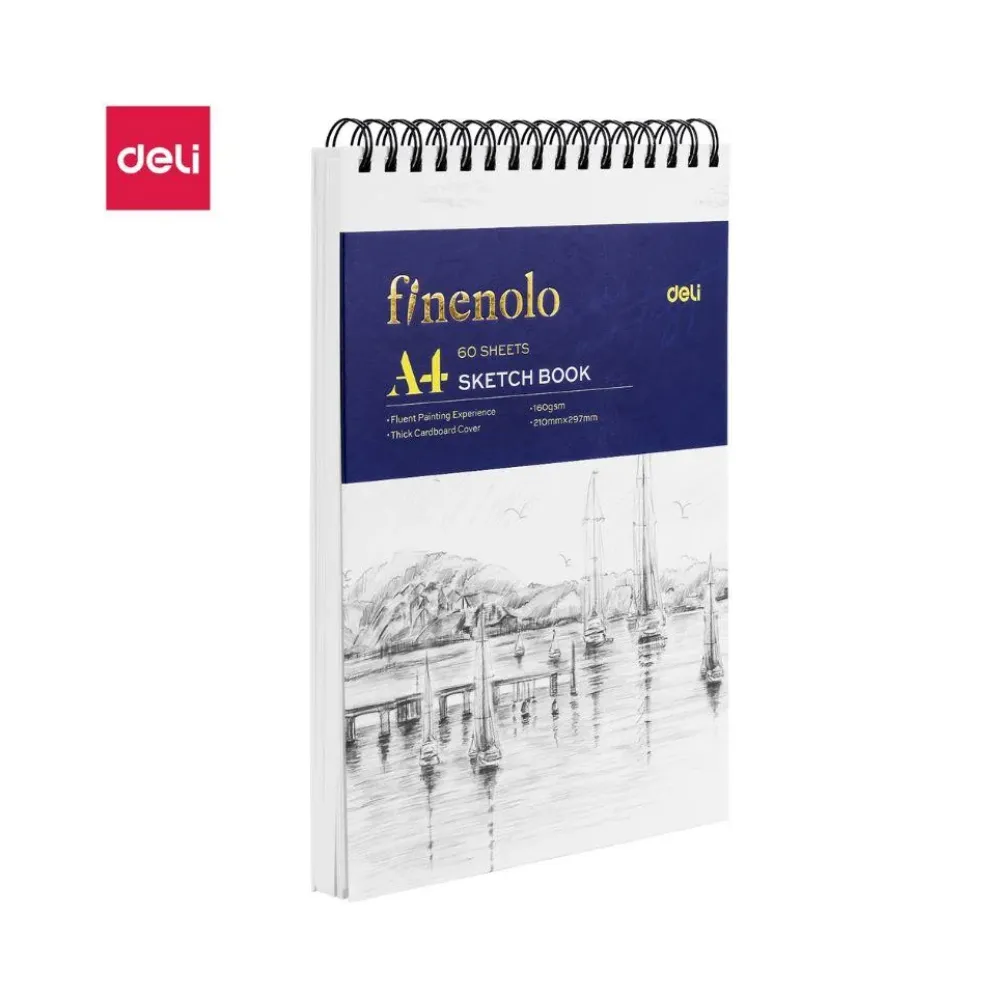 Скетчбук DELI "Finenolo ", А4, 60 л., 160 г/кв.м., жесткая подложка, на спирали