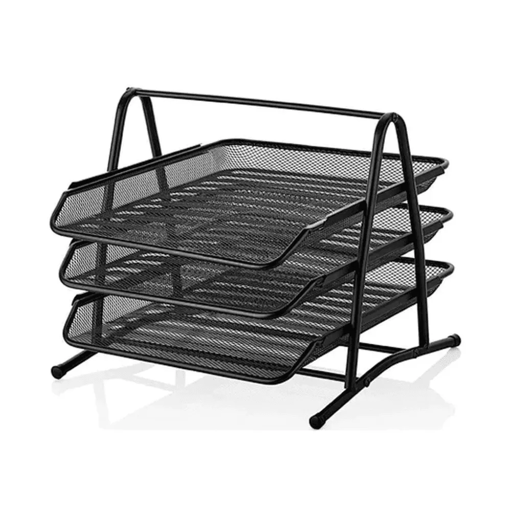 Лоток горизонтальный BASY "JS2001" на 3 отделения, металлический черный