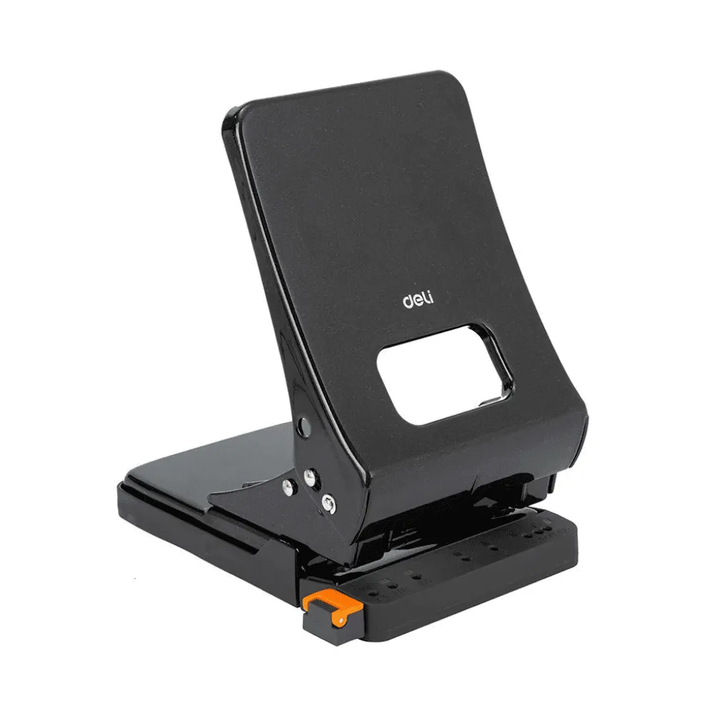 Дырокол DELI "E0143", до 45 листов, металлический корпус, черный