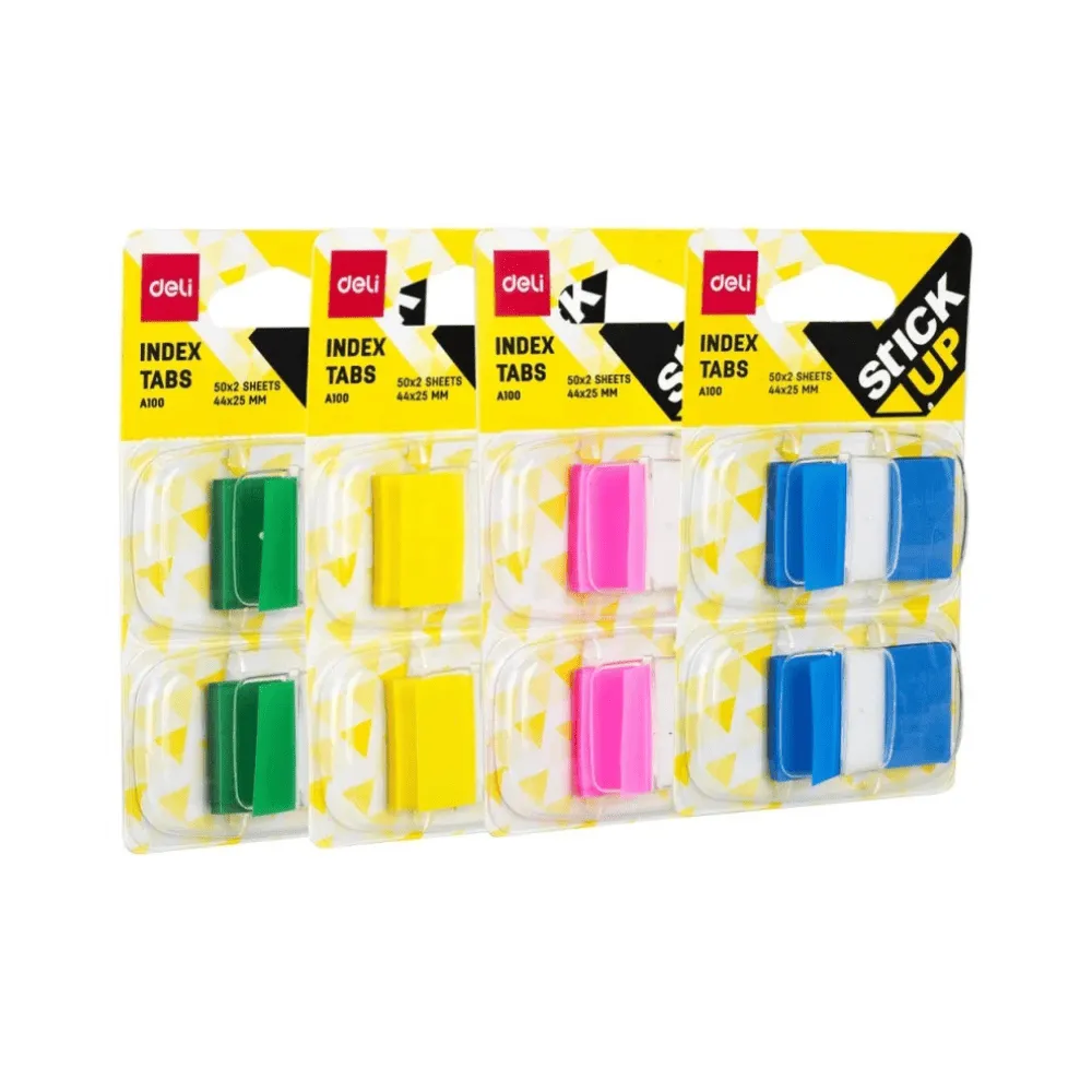 Закладки клейкие DELI 44 х 25 мм, пластиковые, ассорти, 100 листов
