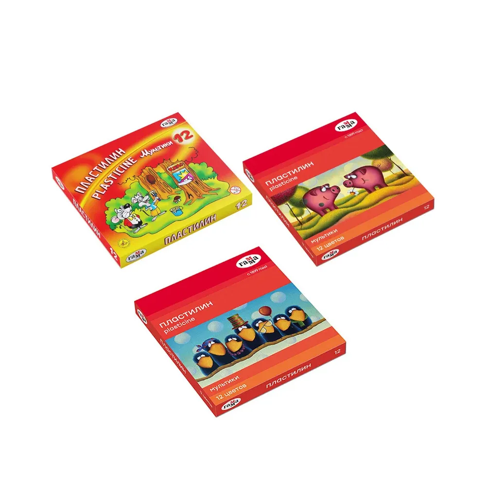Пластилин Гамма "Мультики", 12 цветов, 240г, со стеком, картон. Упаковка