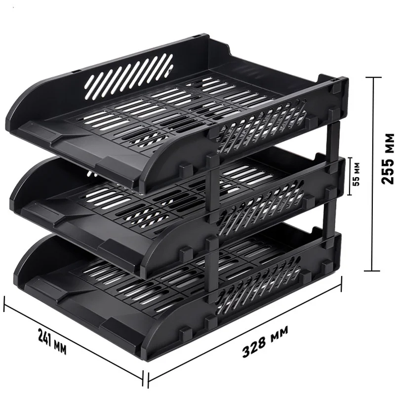 Лоток горизонтальный DELI "9217ES", 3-х рядный, пластик, черный - миниатюра 6