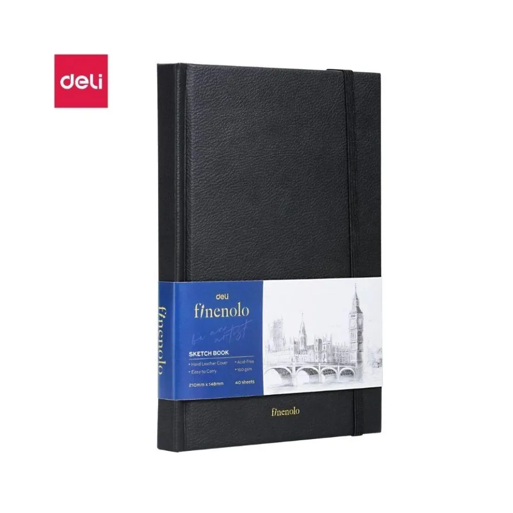 Скетчбук DELI "Finenolo ", А5, 40 л., 160 г/кв.м., черный