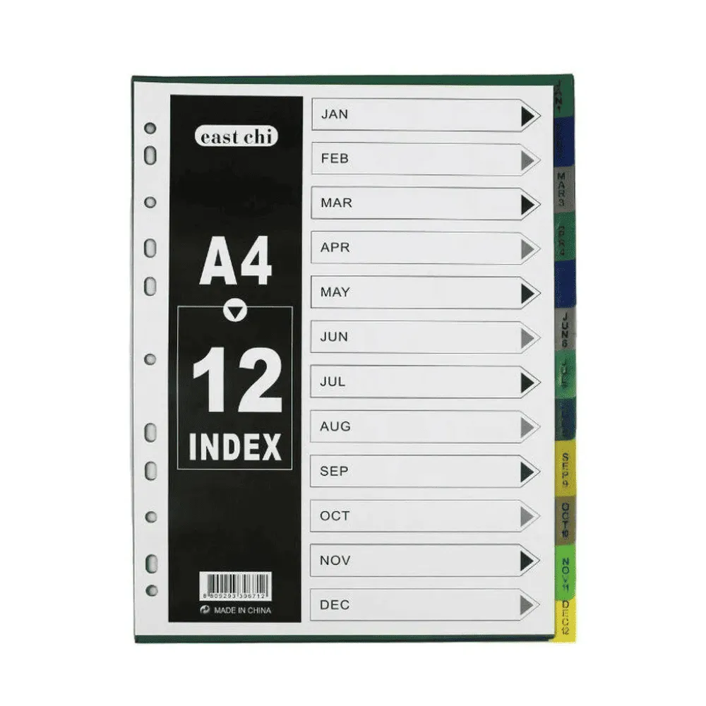 Разделитель пластиковый BASY, А4, January-December, цветной