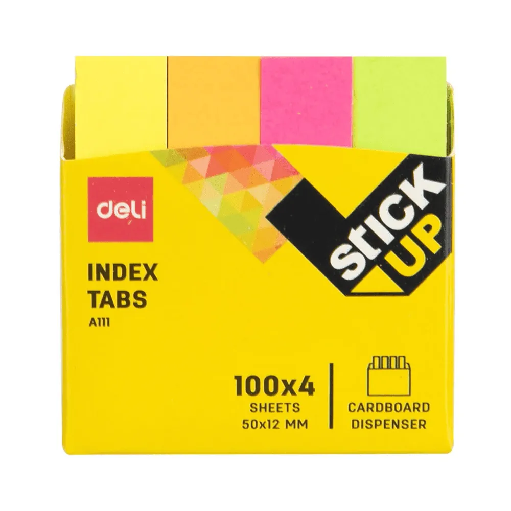 Закладки клейкие DELI 50 х 12 мм, бумажные, неон, 4 цв х 100 листов