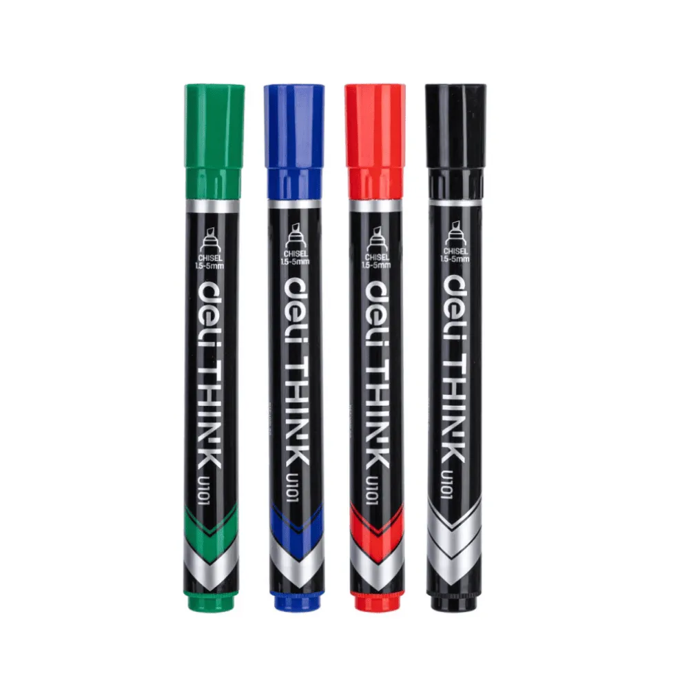 Набор перманентных маркеров DELI "U101", 1,5-5 мм, скошенный, 4 цвета