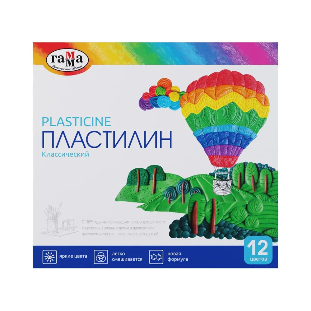 Пластилин Гамма "Классический", 12 цветов, 240г, со стеком, картон. упак.