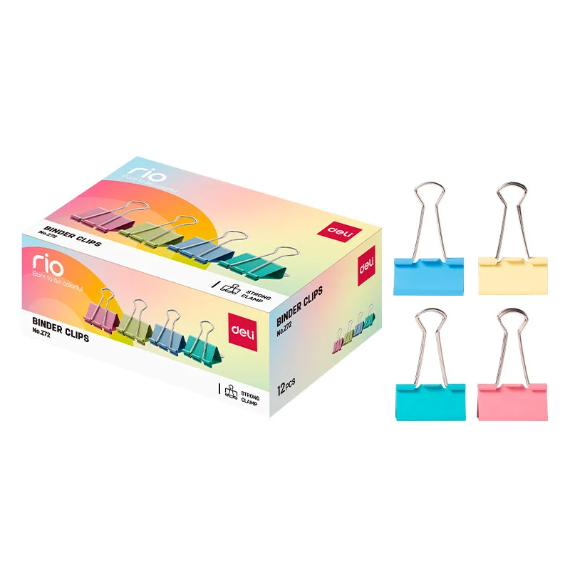 Зажимы для бумаг DELI "RIO", 41 мм, цветные, (12 шт.) - миниатюра 9