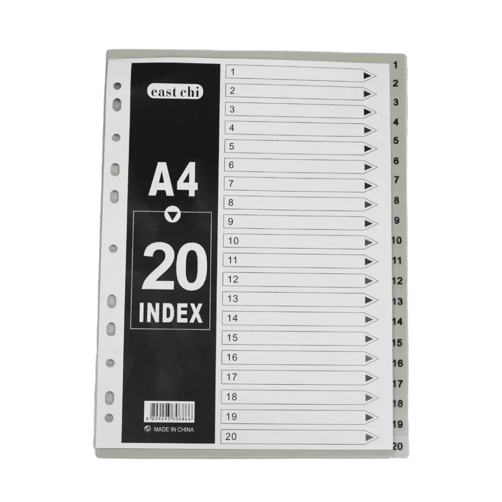 Разделитель пластиковый BASY, А4, 20 листов, серый