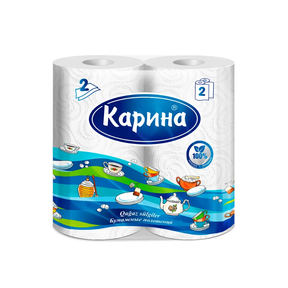 Бумажные полотенца Карина, 2-х слойные, 2 рулона в упаковке, белый