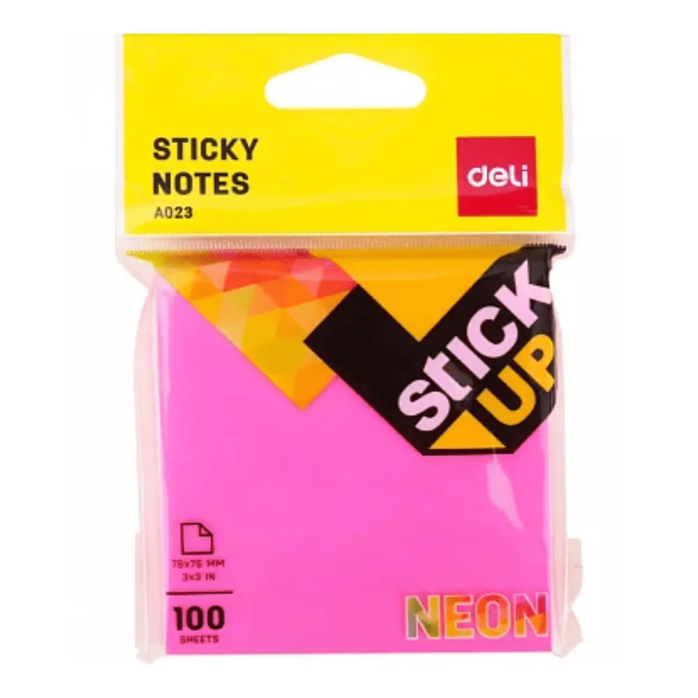 Клейкие листки DELI "Neon" 76х76 мм, неоново-розовые, 100 листов