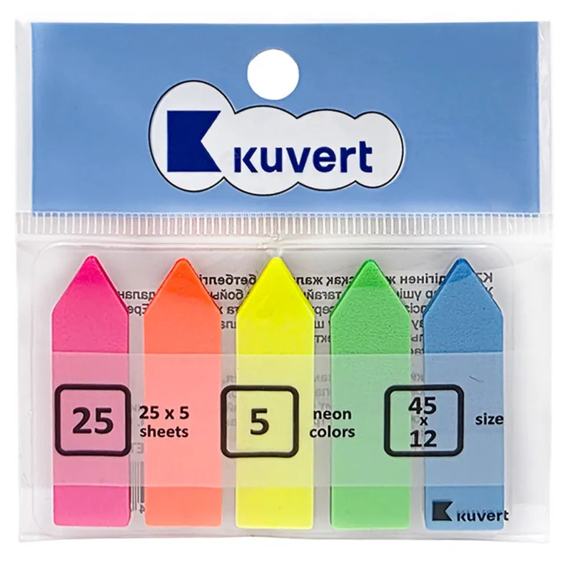 Закладки клейкие "Sticky", 12 х 45 мм, стрелки, пластиковые, 5 цв х 25 листов - миниатюра 2