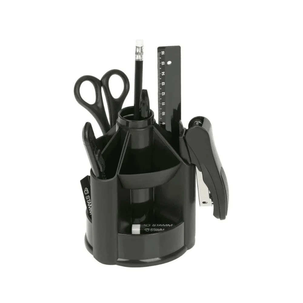 Настольный набор СТАММ "MiniDesk", 13 предметов, вращающийся черный
