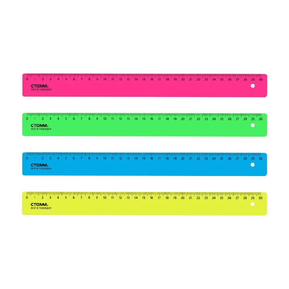 Линейка СТАММ "Neon" 30 см, неоновые цвета