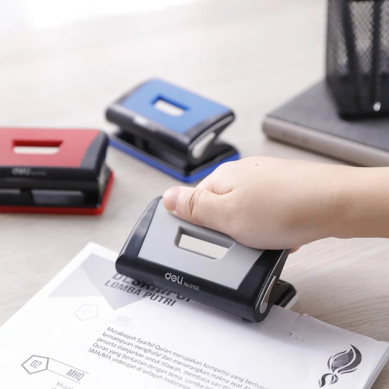 Дырокол DELI до 10 листов, пластиковый корпус, ассорти - миниатюра 4