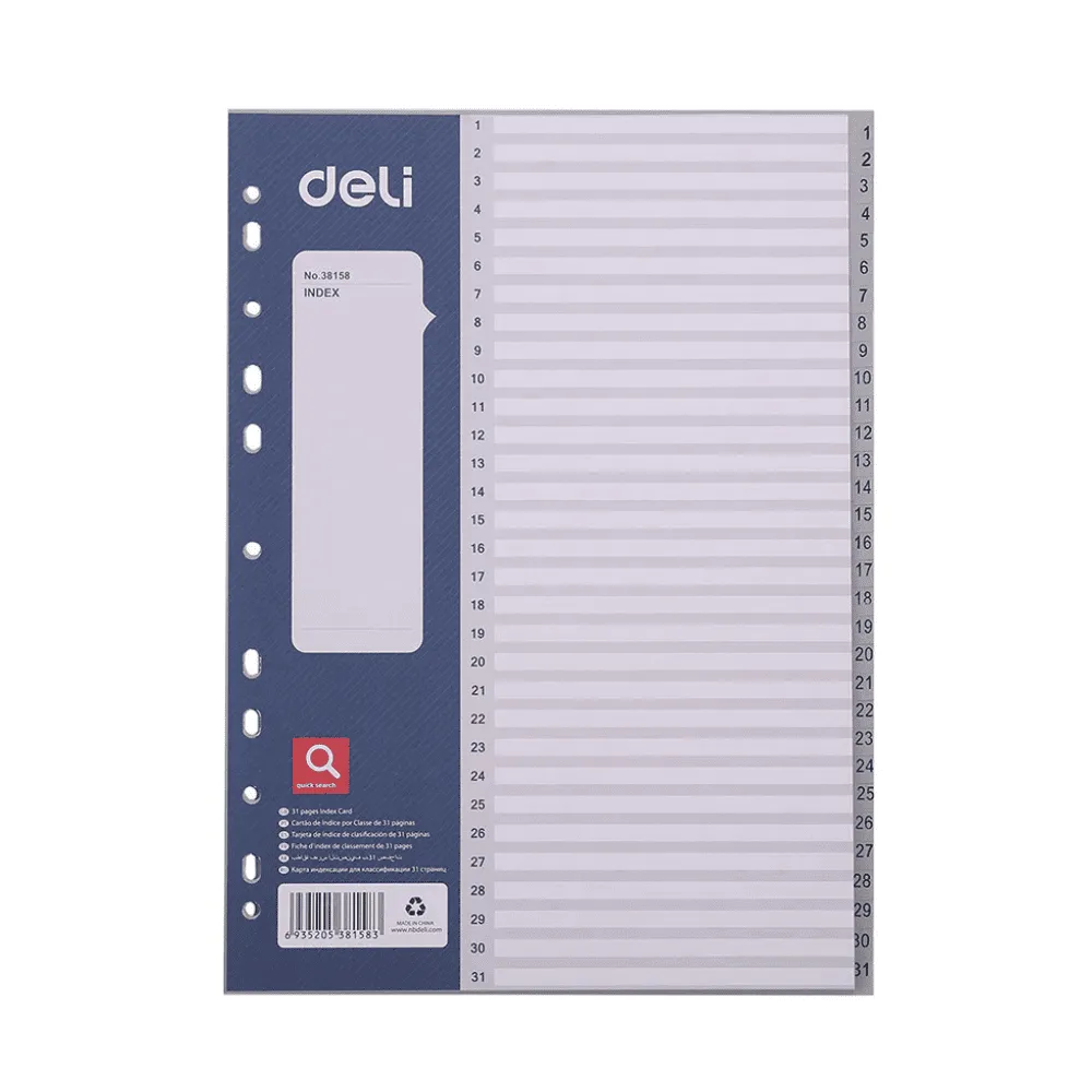 Разделитель пластиковый DELI, А4, 31 лист, серый