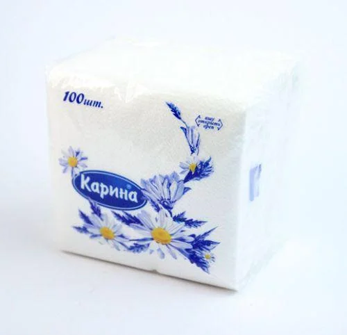 Салфетки Карина, 1-слойные, 100 шт., размер листа 24*24 см, белые - миниатюра 3