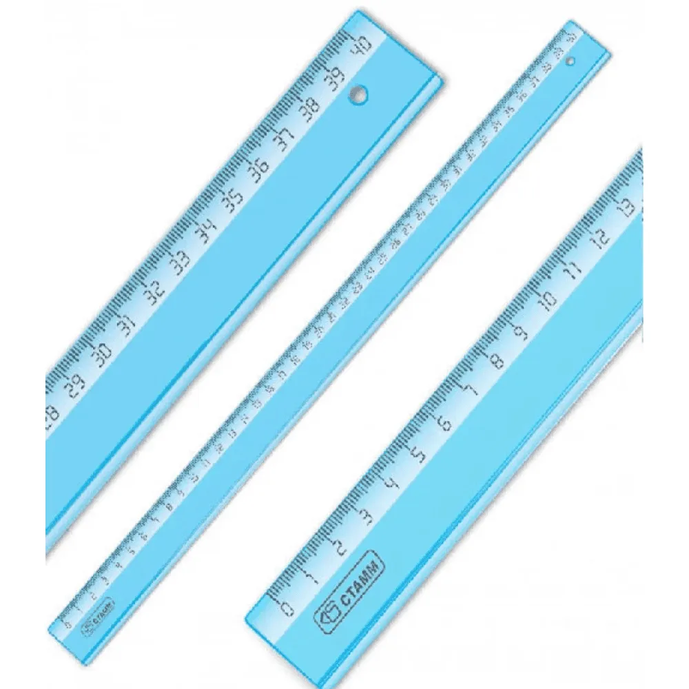 Линейка СТАММ "Cristal" 40 см, тонированная голубая