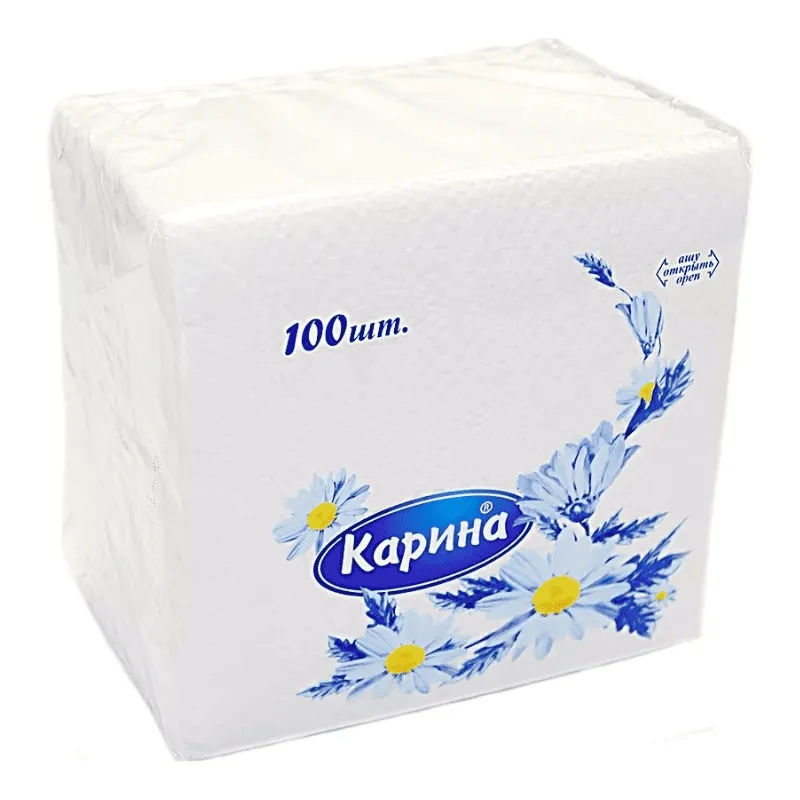 Салфетки Карина, 1-слойные, 100 шт., размер листа 24*24 см, белые
