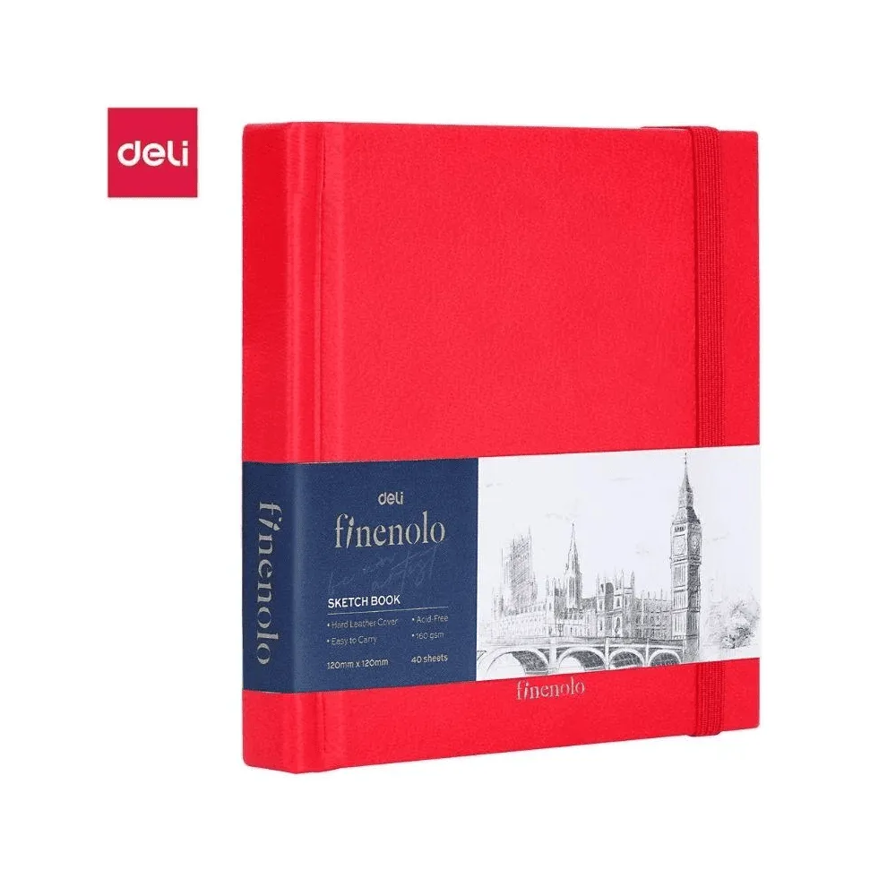 Скетчбук DELI "Finenolo ", 12 х 12 см, 40 л., 160 г/кв.м., красный