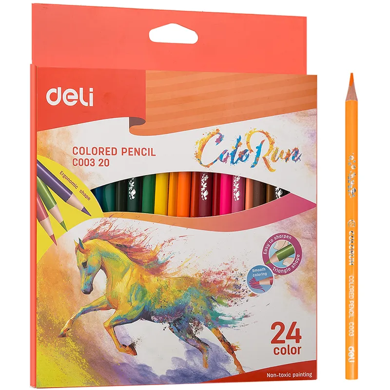 Карандаши цветные Deli "ColoRun", 24 цвета, дерево, картон