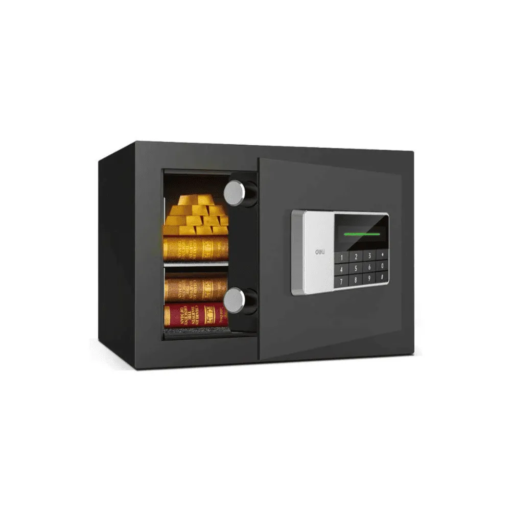 Сейф DELI "ET550" электронный замок + ключ, 350х250х250 мм, 5,9 кг, черный